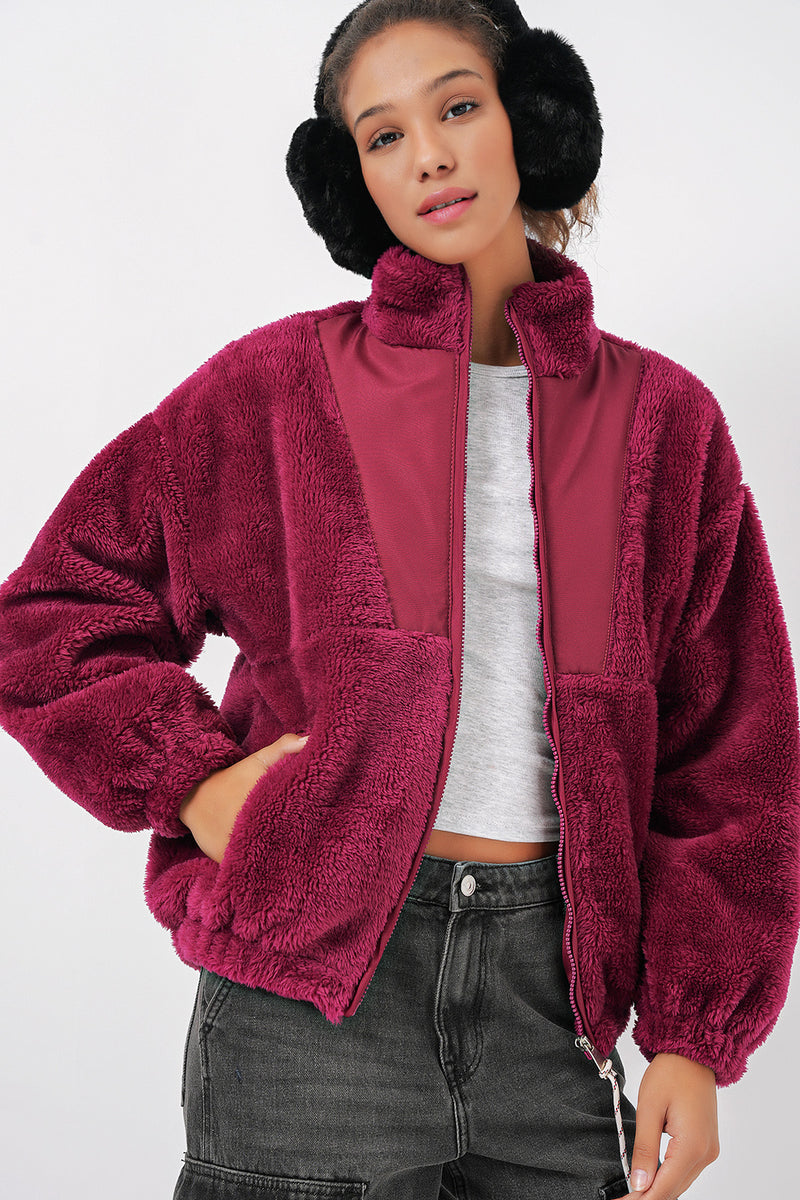 Veste en peluche à fermeture éclair pour femme