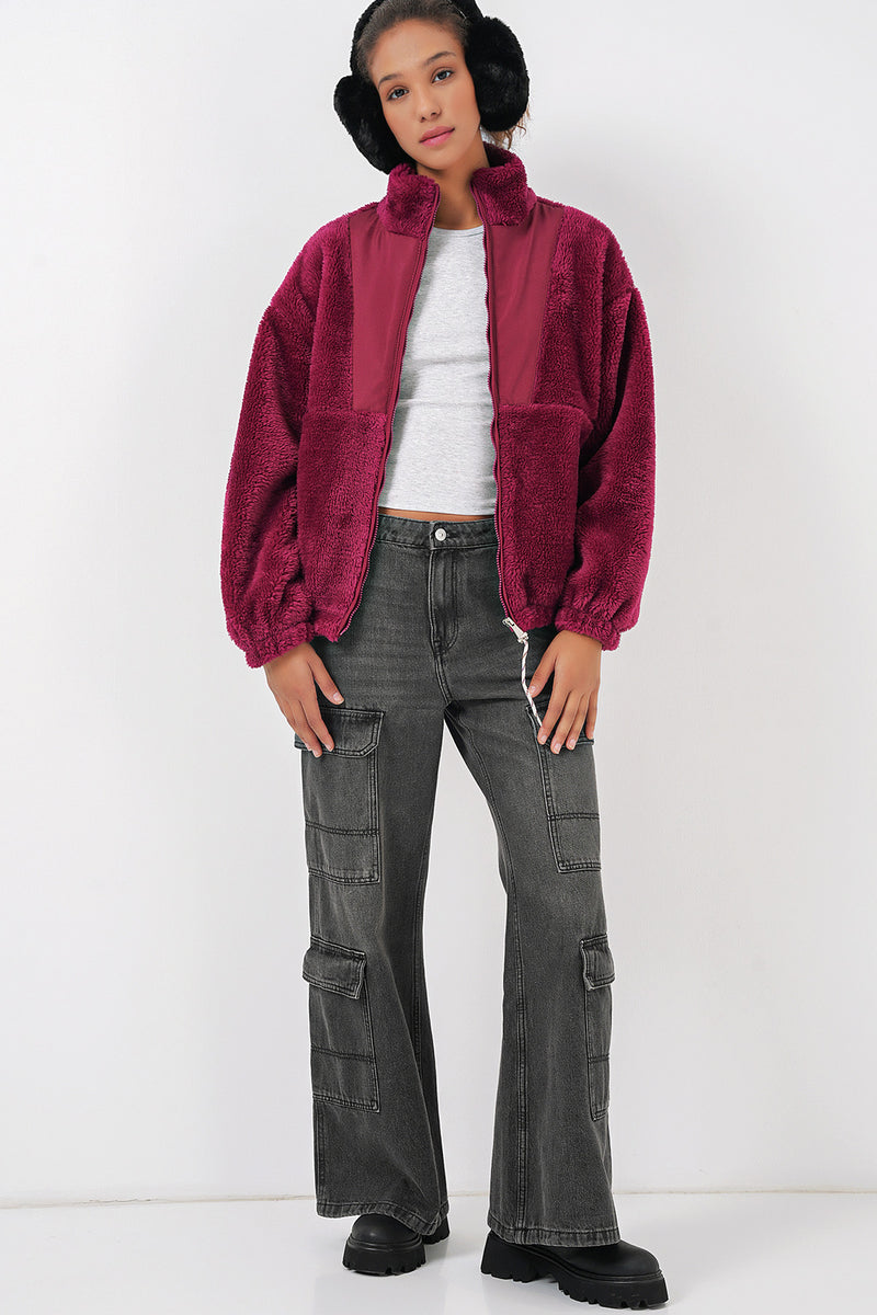 Veste en peluche à fermeture éclair pour femme
