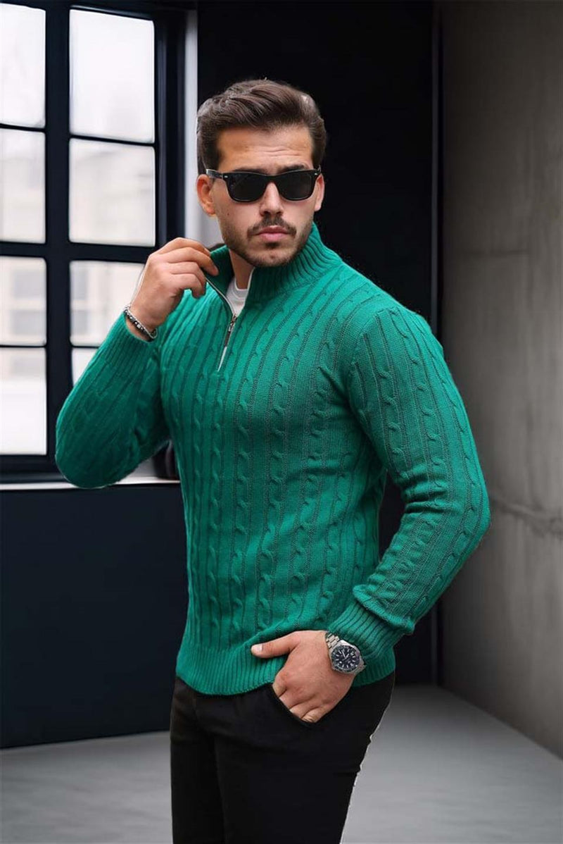 Pull Homme Bardem Maille Torsadée Demi-Zip