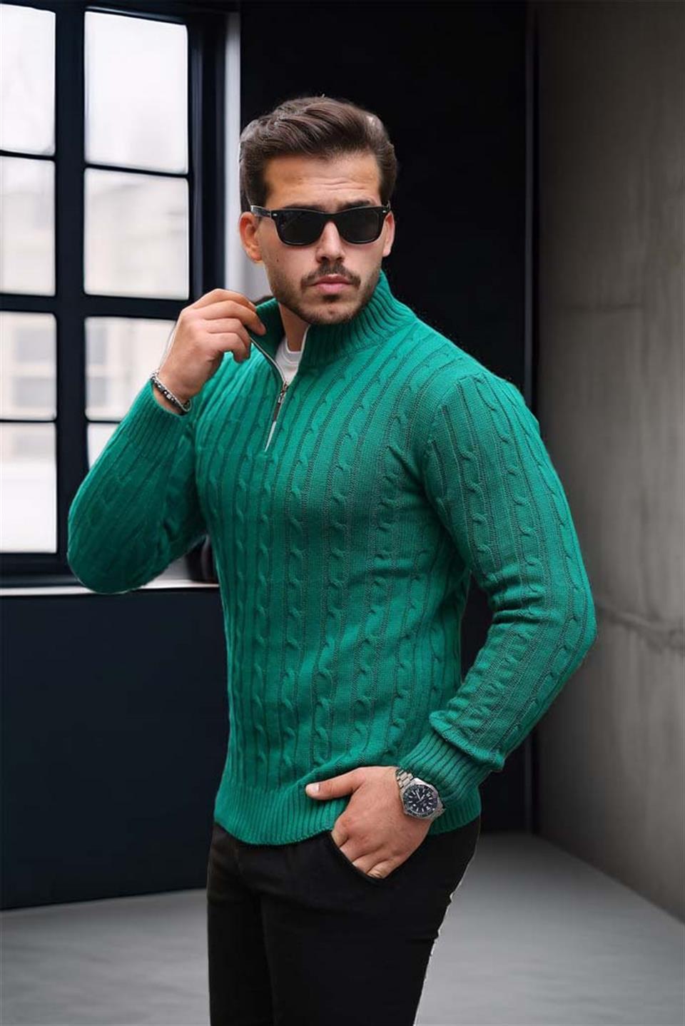 Pull Homme Bardem Maille Torsadée Demi-Zip