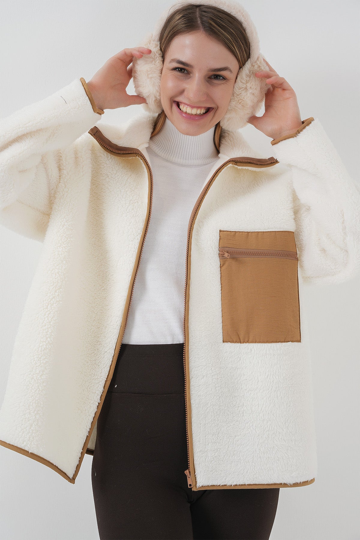 55446 fermuarli oversize peluş ceket
