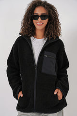 <tc>55455 veste oversize en peluche zippée pour femme - noire</tc>