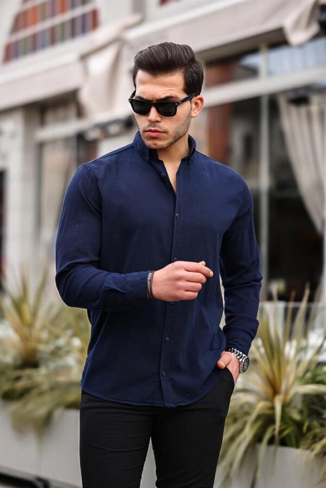 Krinkıl Pamuklu Keten Gömlek - Su Yeşili - Justyol