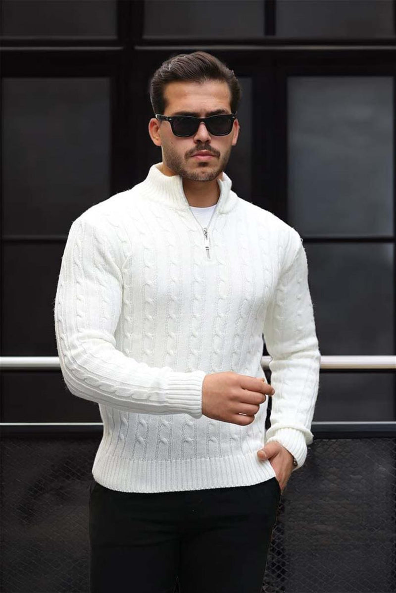 Pull Homme Bardem Maille Torsadée Demi-Zip