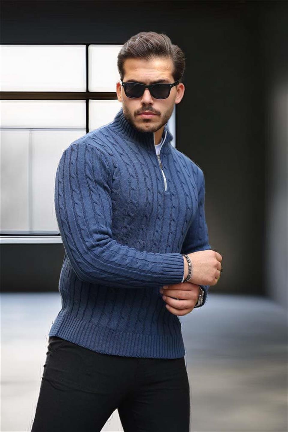 Pull Homme Bardem Maille Torsadée Demi-Zip