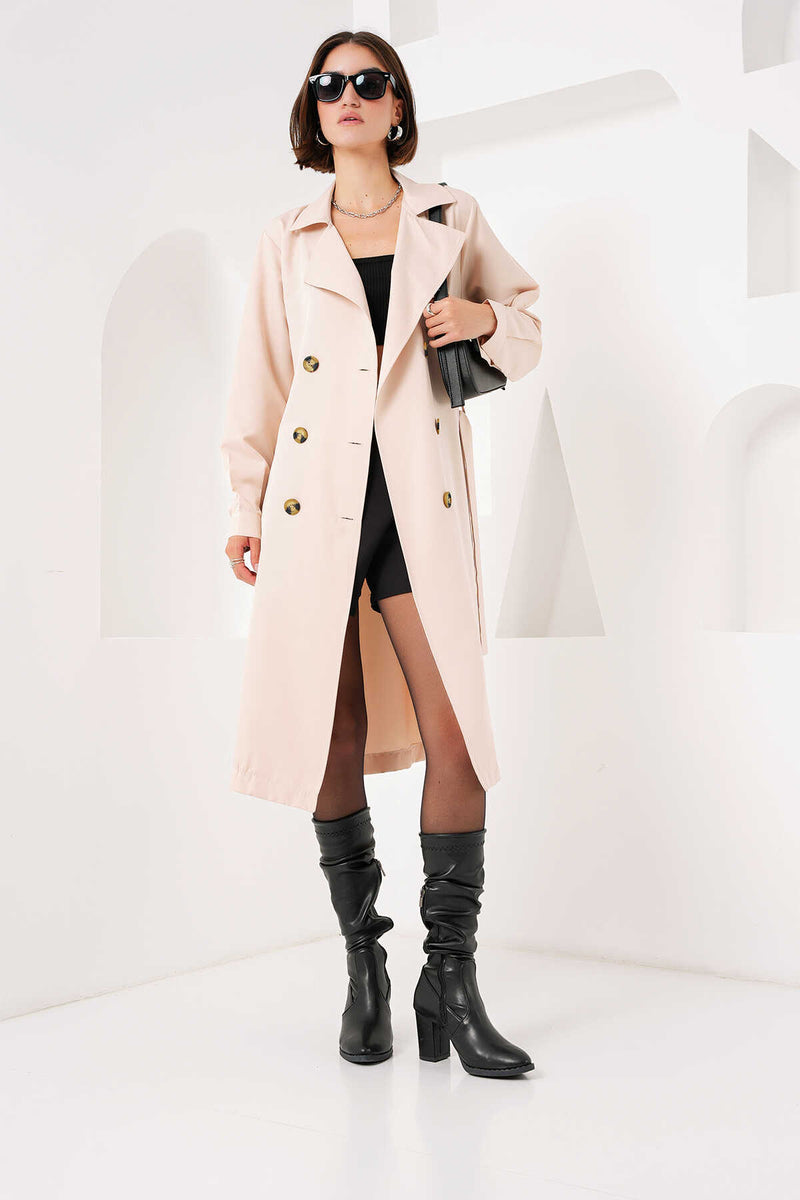 Trench-coat Croisé avec Ceinture et Col Revers