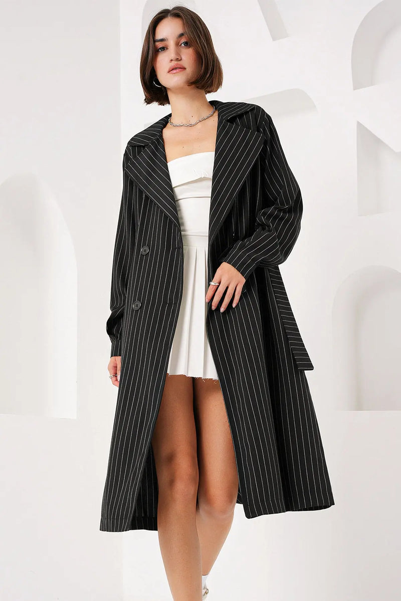 Trench-coat Croisé avec Ceinture et Col Revers