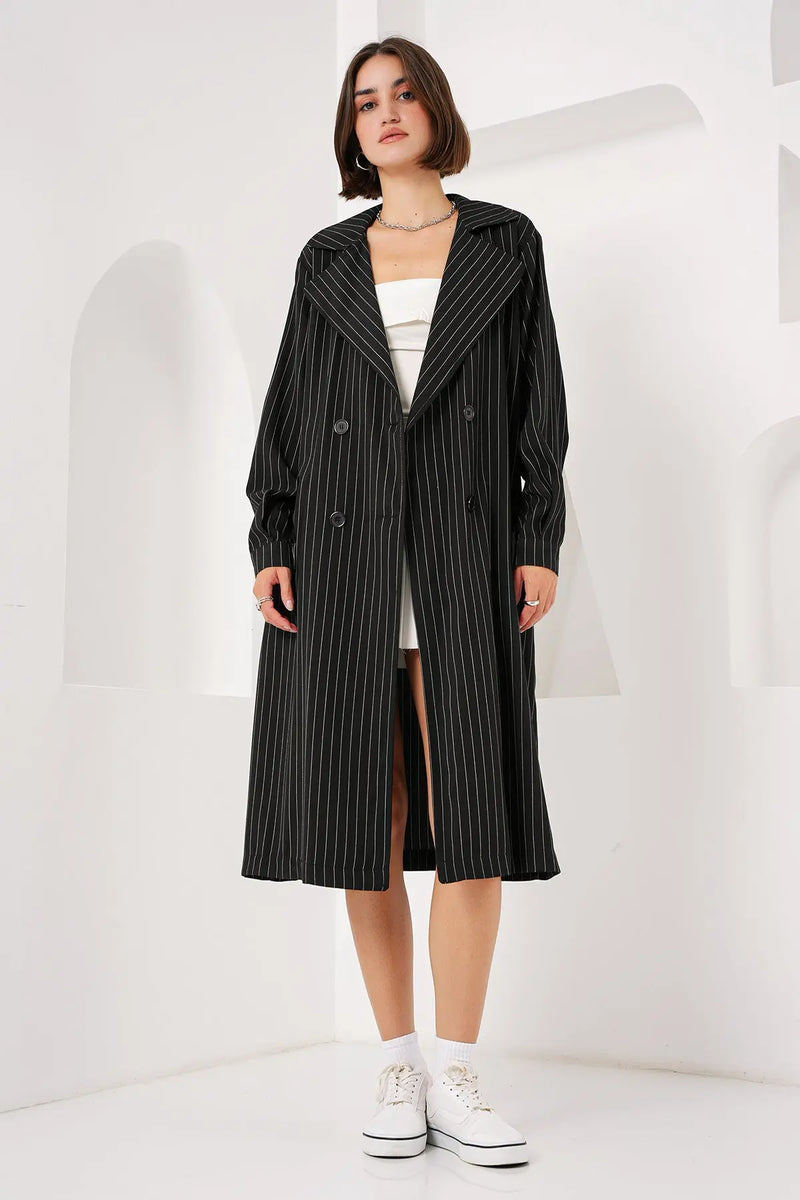 Trench-coat Croisé avec Ceinture et Col Revers