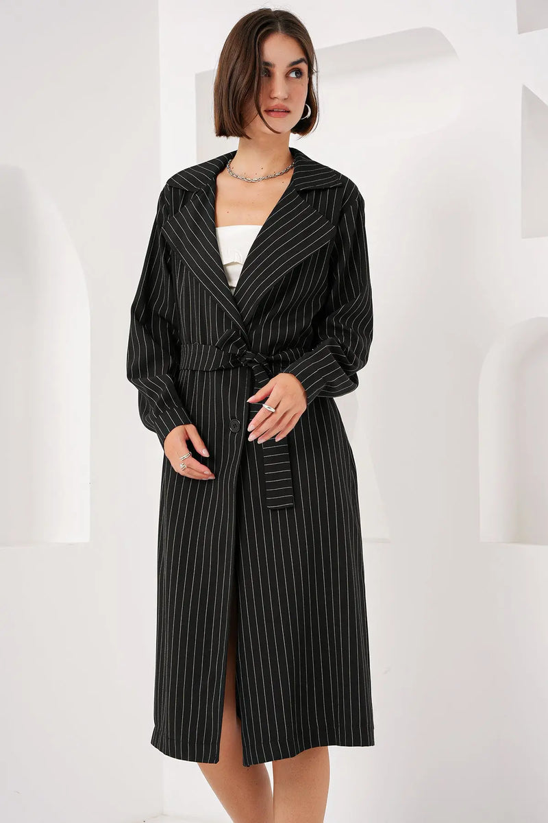 Trench-coat Croisé avec Ceinture et Col Revers