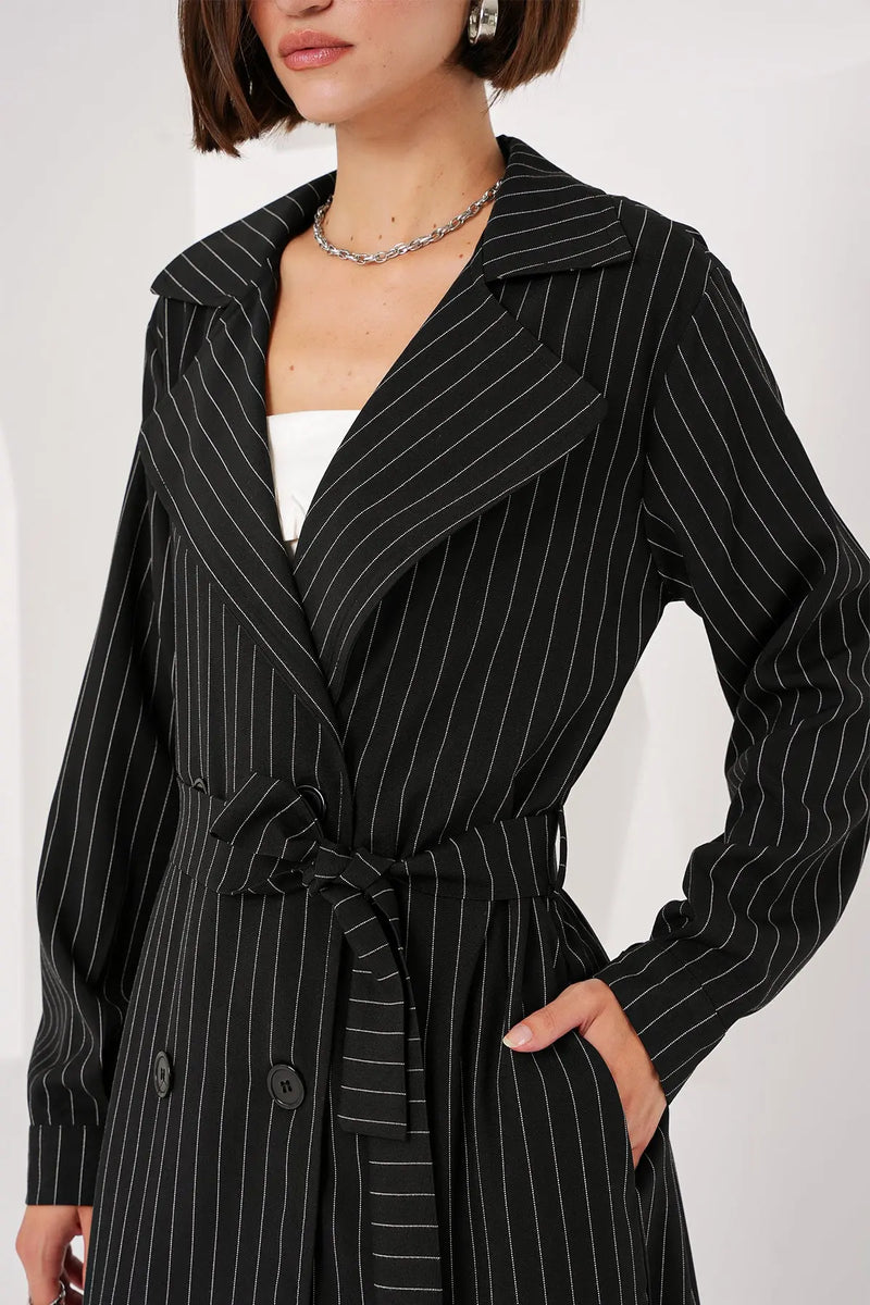 Trench-coat Croisé avec Ceinture et Col Revers