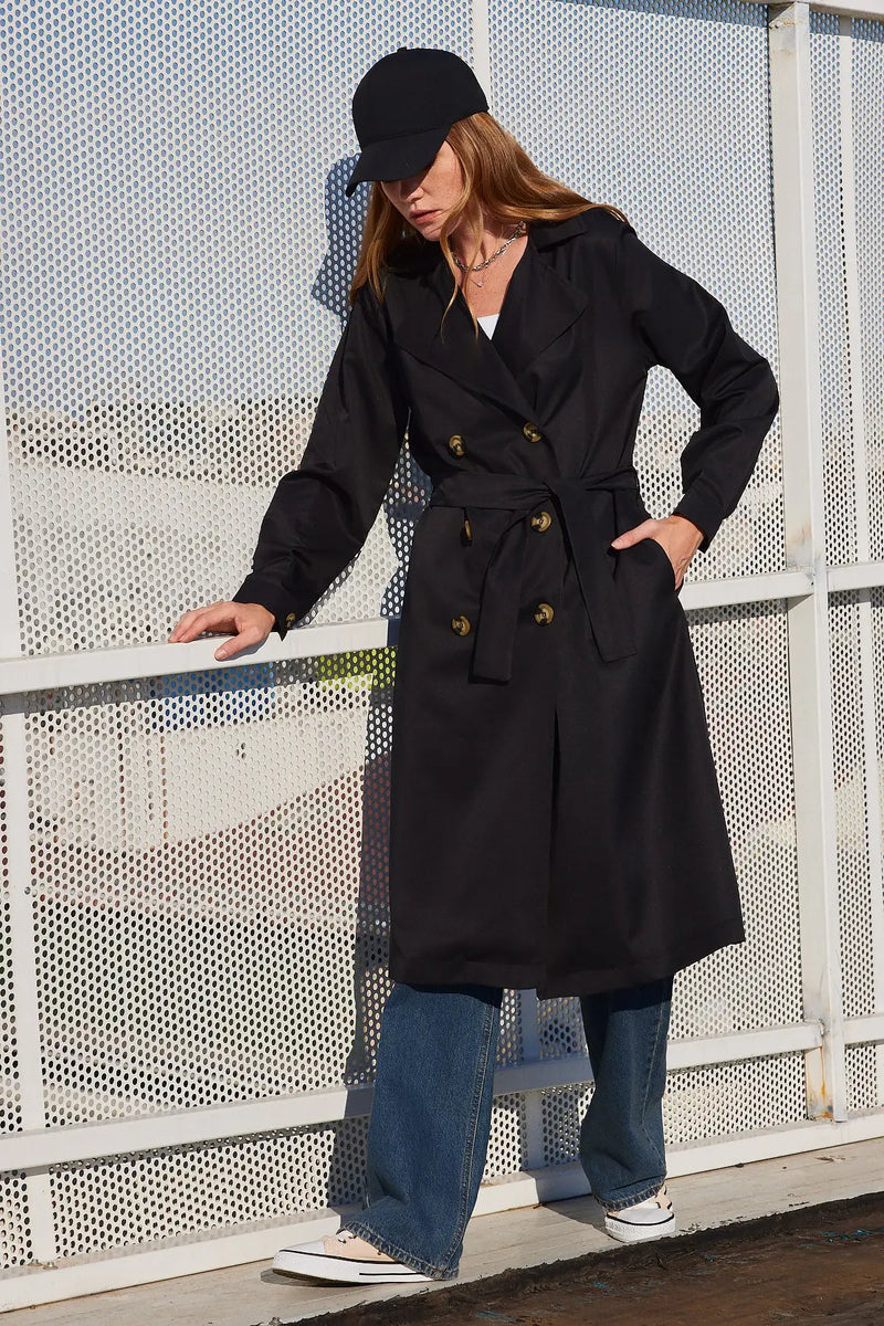 Trench-coat Croisé avec Ceinture et Col Revers