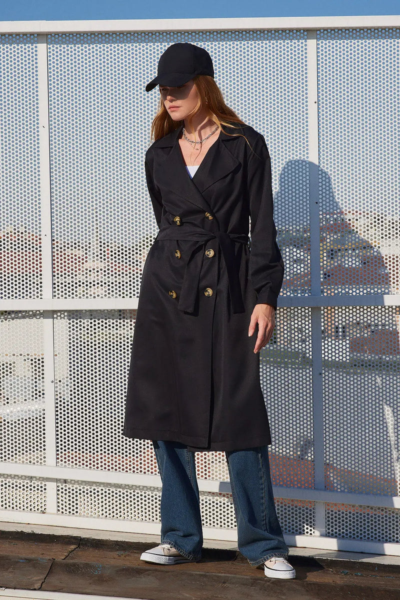Trench-coat Croisé avec Ceinture et Col Revers