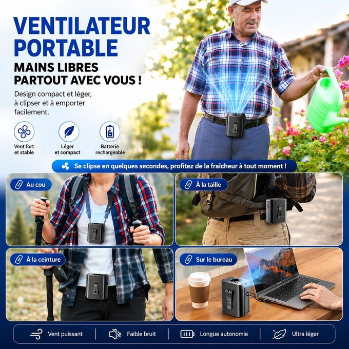 Mini Ventilateur Portable Rechargeable 8000mAh avec Power Bank