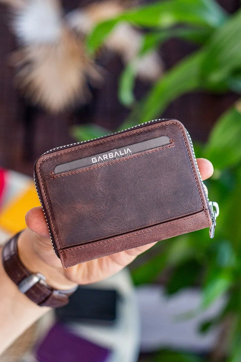 Portefeuille unisexe en cuir véritable Crazy Leather zippé avec porte-monnaie – Taba Sydney