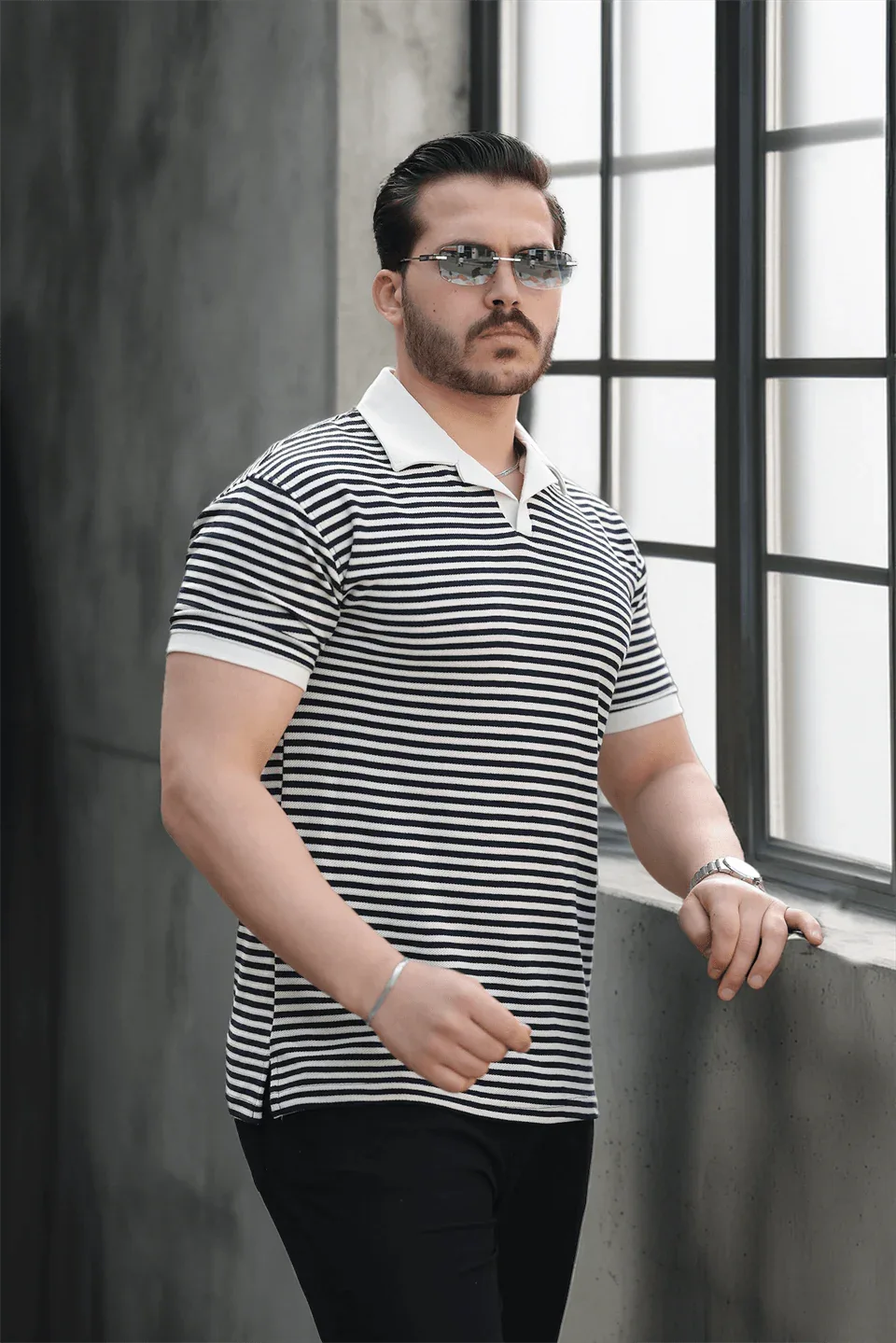 polo homme à rayures tricotées confortable - Justyol