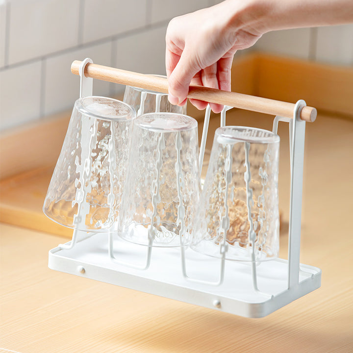 Égouttoir à Tasses et Verres avec Manche en Bois - Support de Séchage Design pour Cuisine - INOKHA