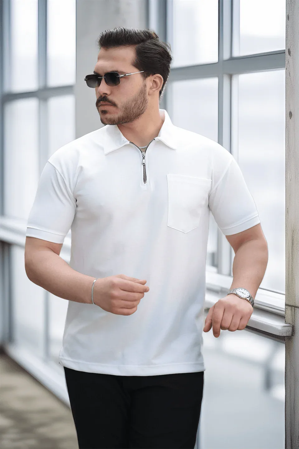 t‑shirt homme demi‑zip poche premium - Justyol