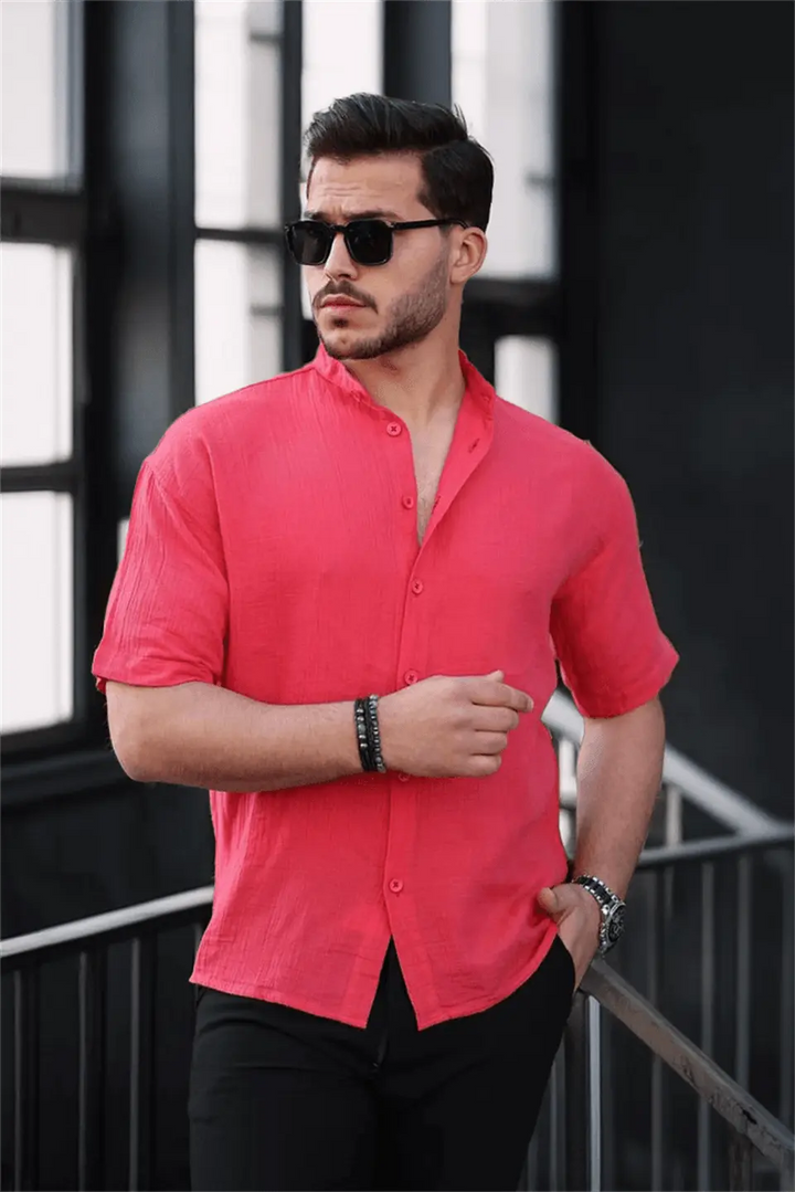chemise homme col mao coton mousseline manches courtes