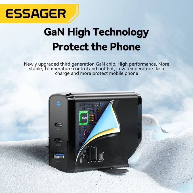 Essager Chargeur de bureau 140W GaN USB Type C , charge rapide QC4.0, PD3.0