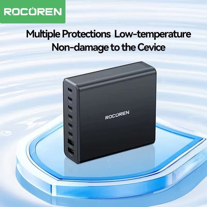 Station de Charge Rapide Rocoren 200W - 8 Ports (6 USB-C + 2 USB-A)