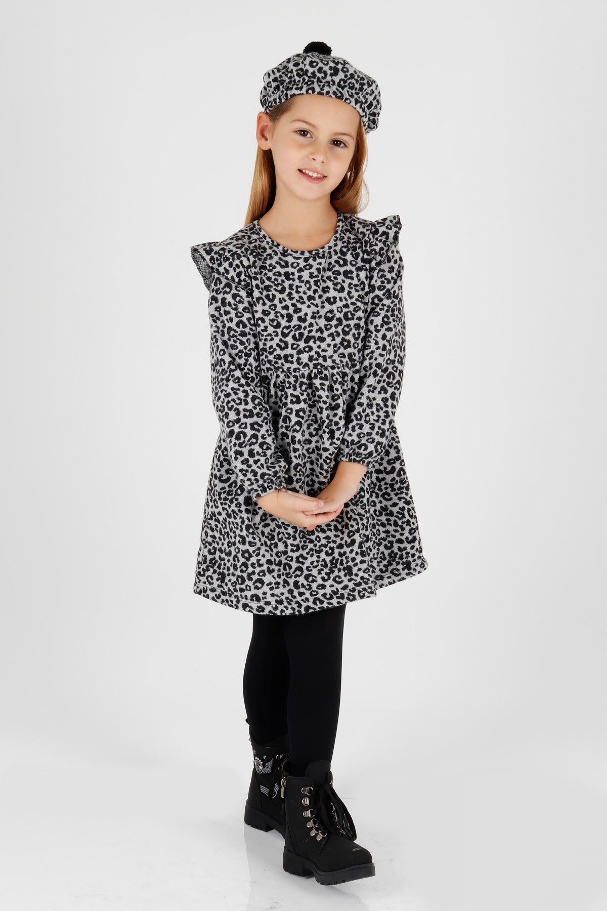 <tc>Robe tendance avec chapeau et détails à volants à motif léopard pour fille</tc>