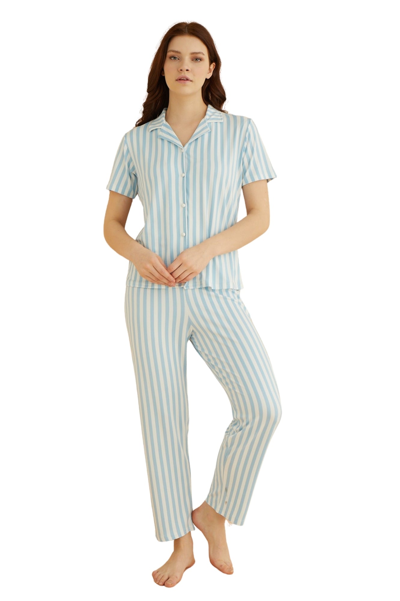 <tc>Ensemble de pyjama à manches courtes en tissu bambou à rayures, Dreamy Secret.</tc>