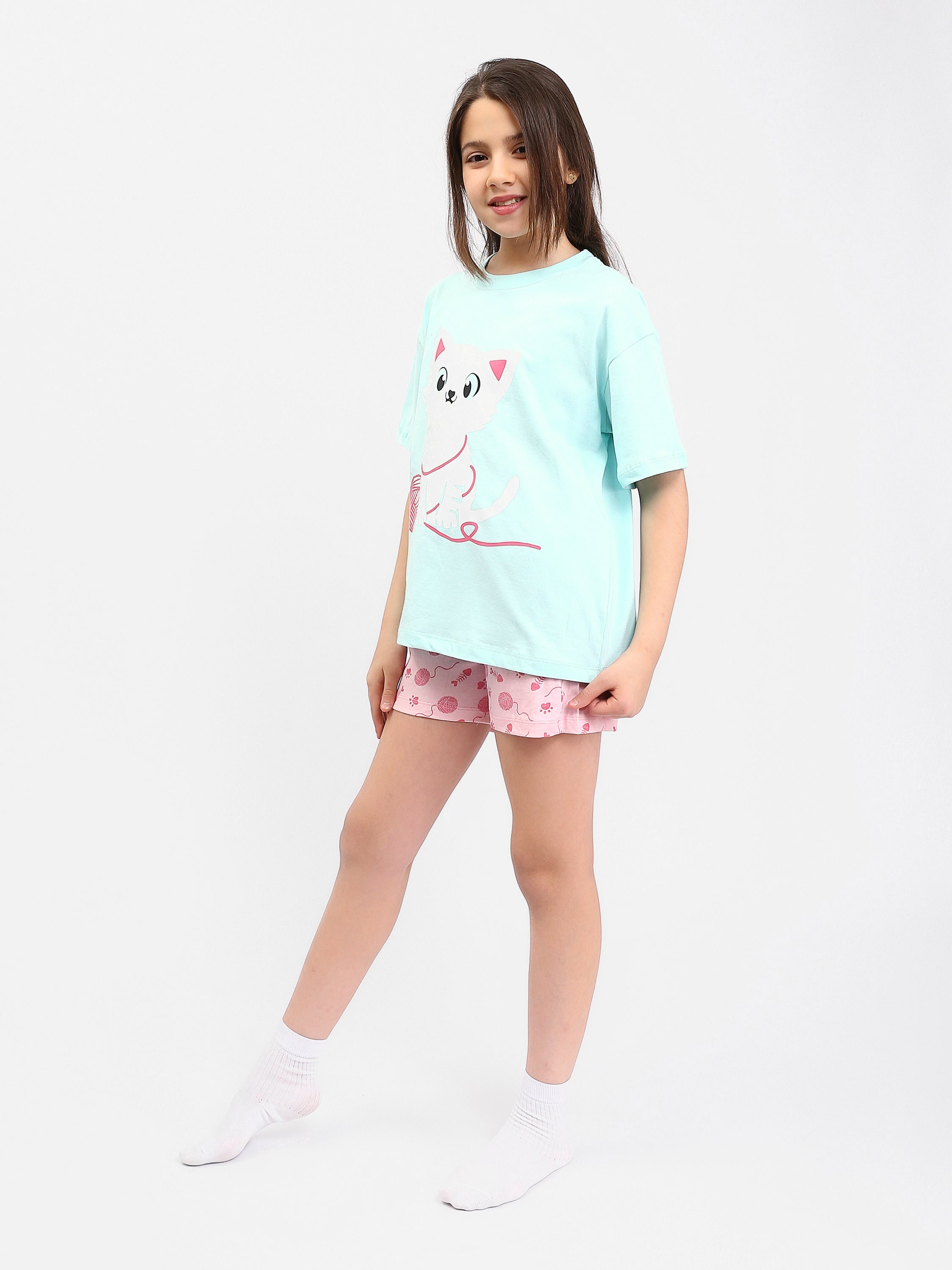 Ensemble Pyjama Fille "Chat Mignon" - PJS24SSNA71018MR1