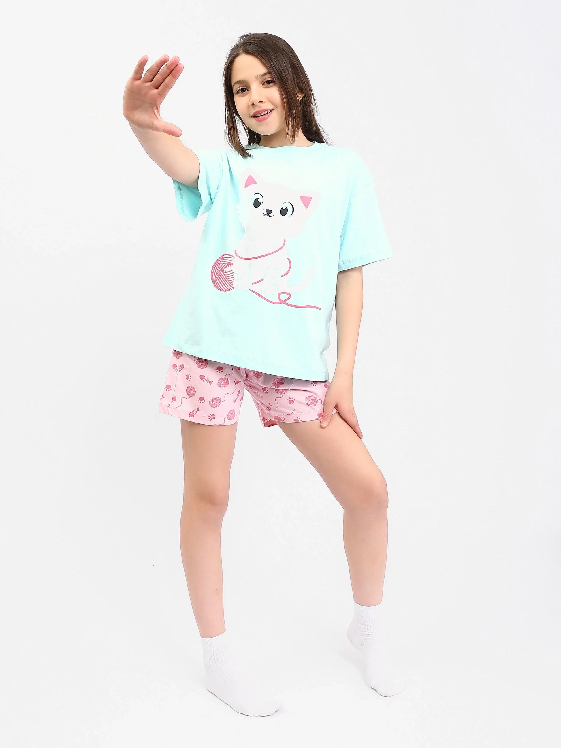 Ensemble Pyjama Fille "Chat Mignon" - PJS24SSNA71018MR1 - Justyol