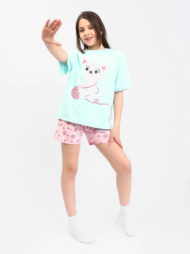 Ensemble Pyjama Fille "Chat Mignon" - PJS24SSNA71018MR1