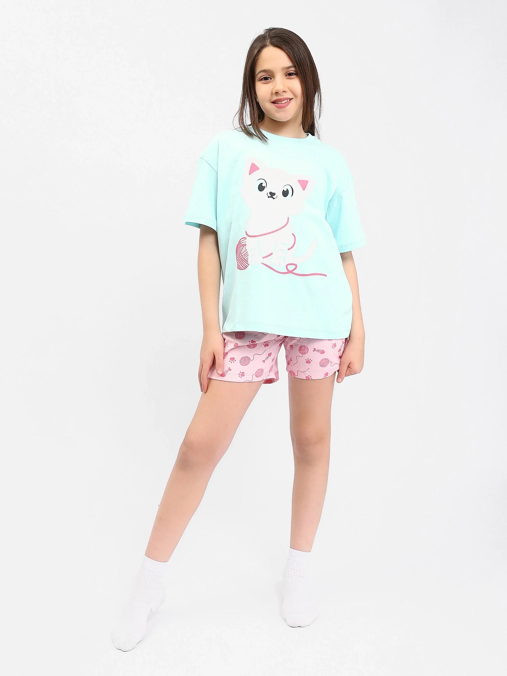 Ensemble Pyjama Fille "Chat Mignon" - PJS24SSNA71018MR1 - Justyol