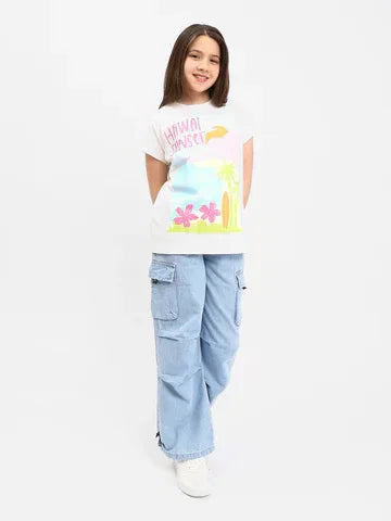 Pantalon Cargo Enfant en Jean Wide Leg – Taille Élastique & Poches - JOG25GDBP71445MR1 - Justyol