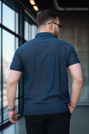 likrali örme yarim fermuar polo yaka erkek tişört - Justyol