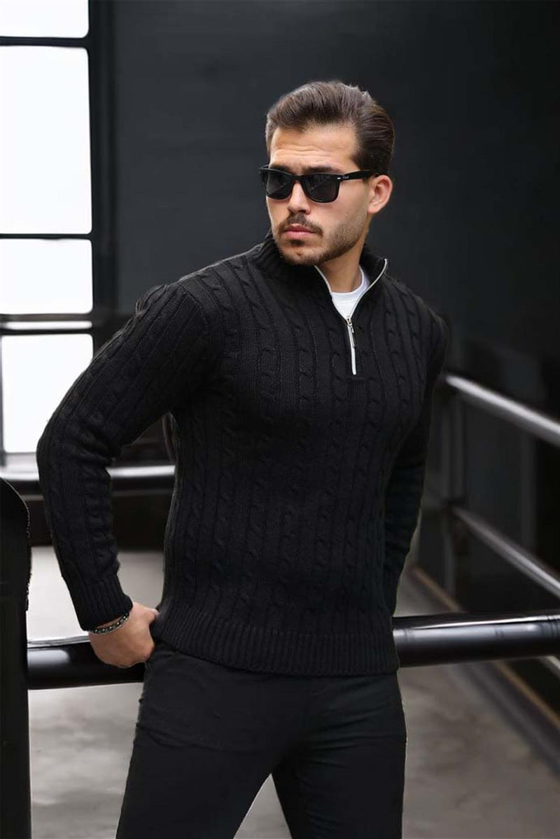 Pull Homme Bardem Maille Torsadée Demi-Zip