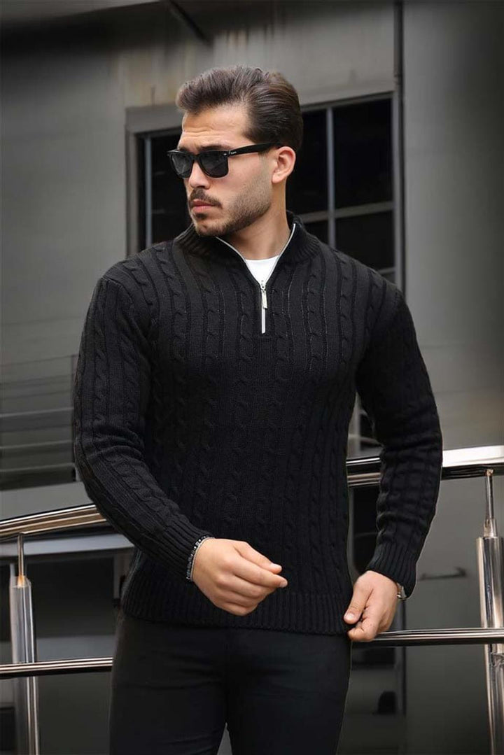 Pull Homme Bardem Maille Torsadée Demi-Zip