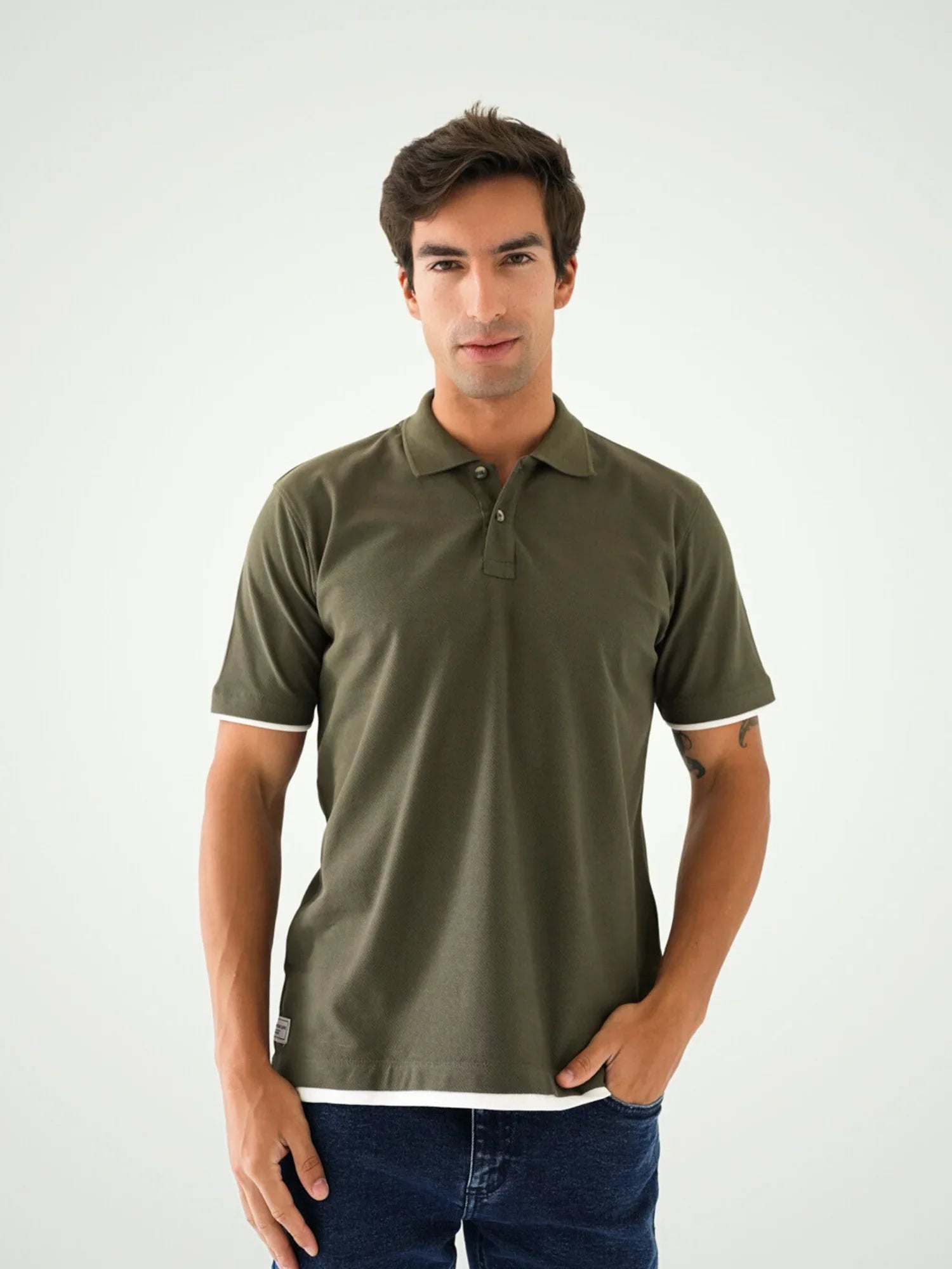 T-shirt polo pour homme avec bords blancs - POS24SBTR21813TM1