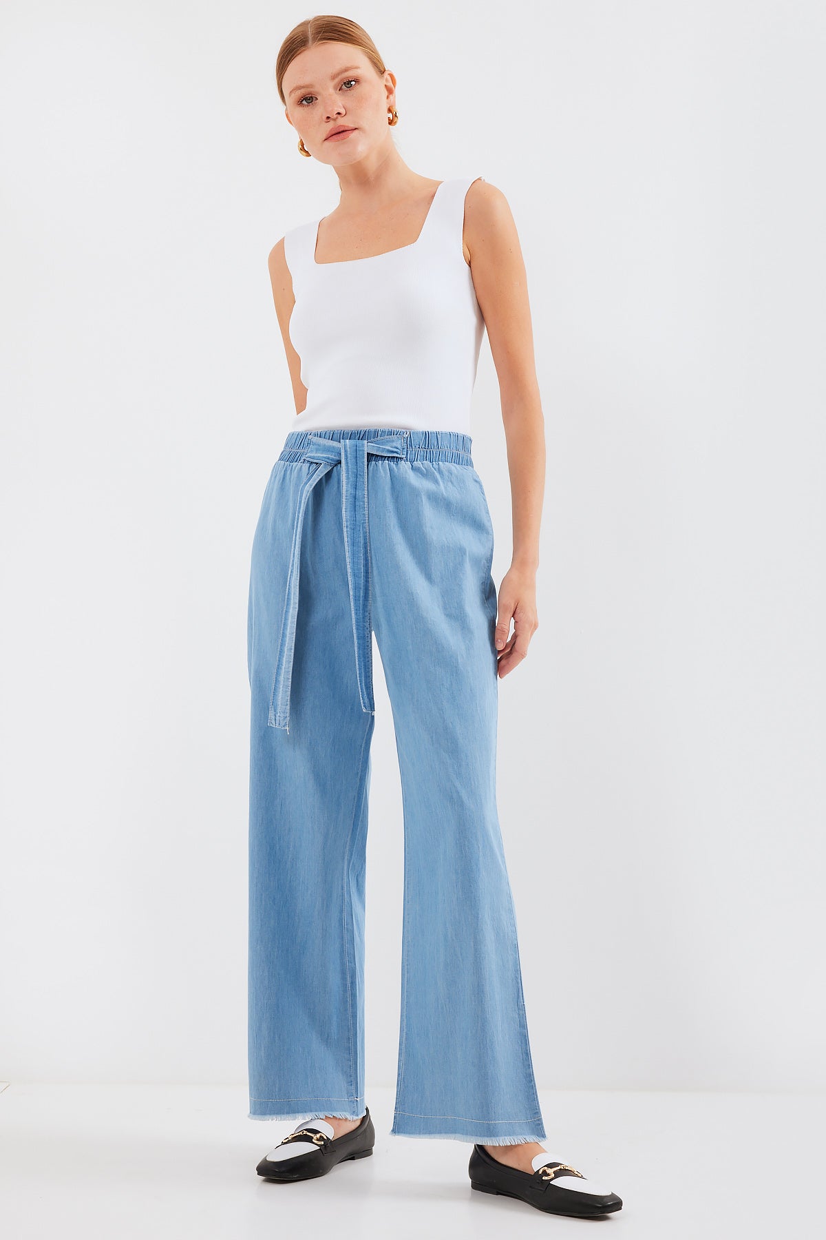 6469 pantalon jeans à jambes larges - bleu