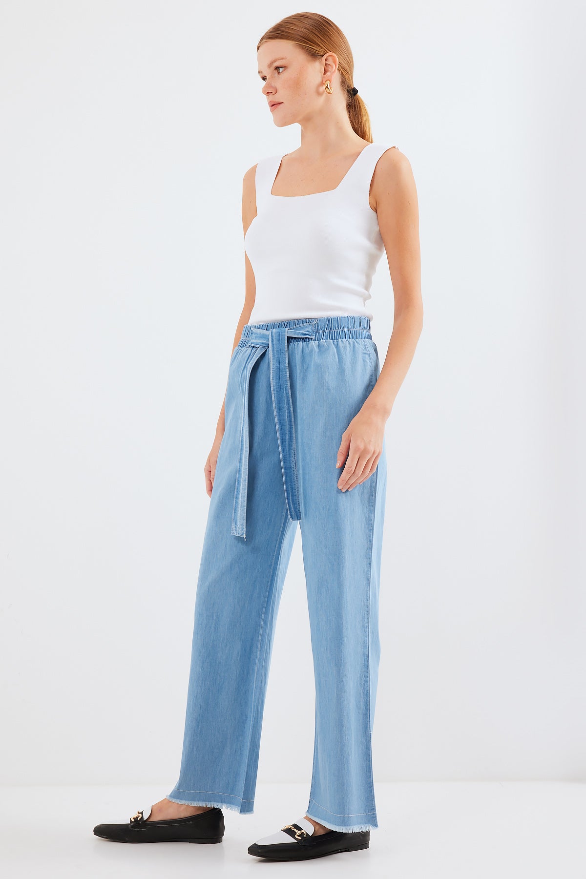 6469 pantalon jeans à jambes larges - bleu