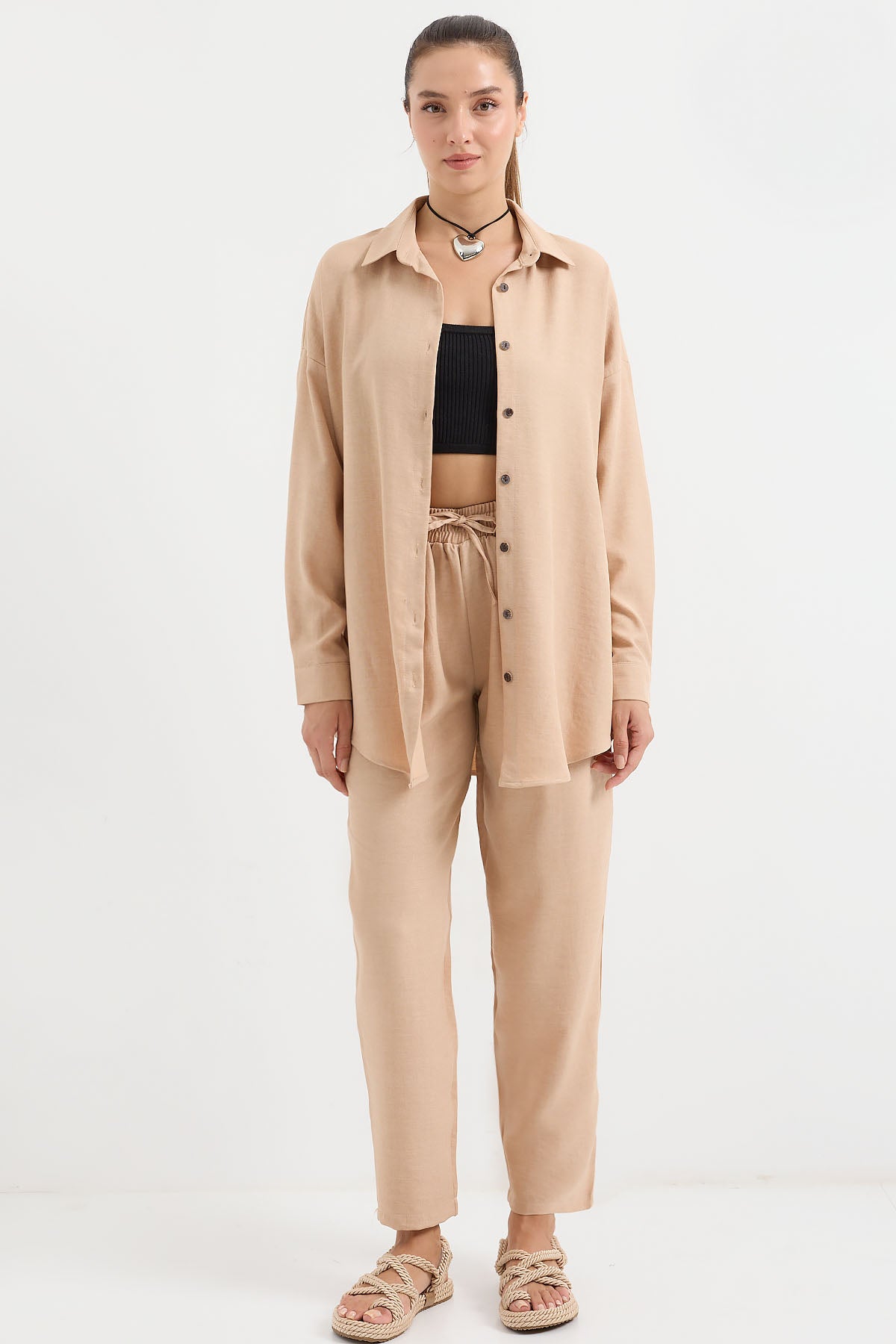 kadinoversize keten alt üst takim 6622 - Justyol