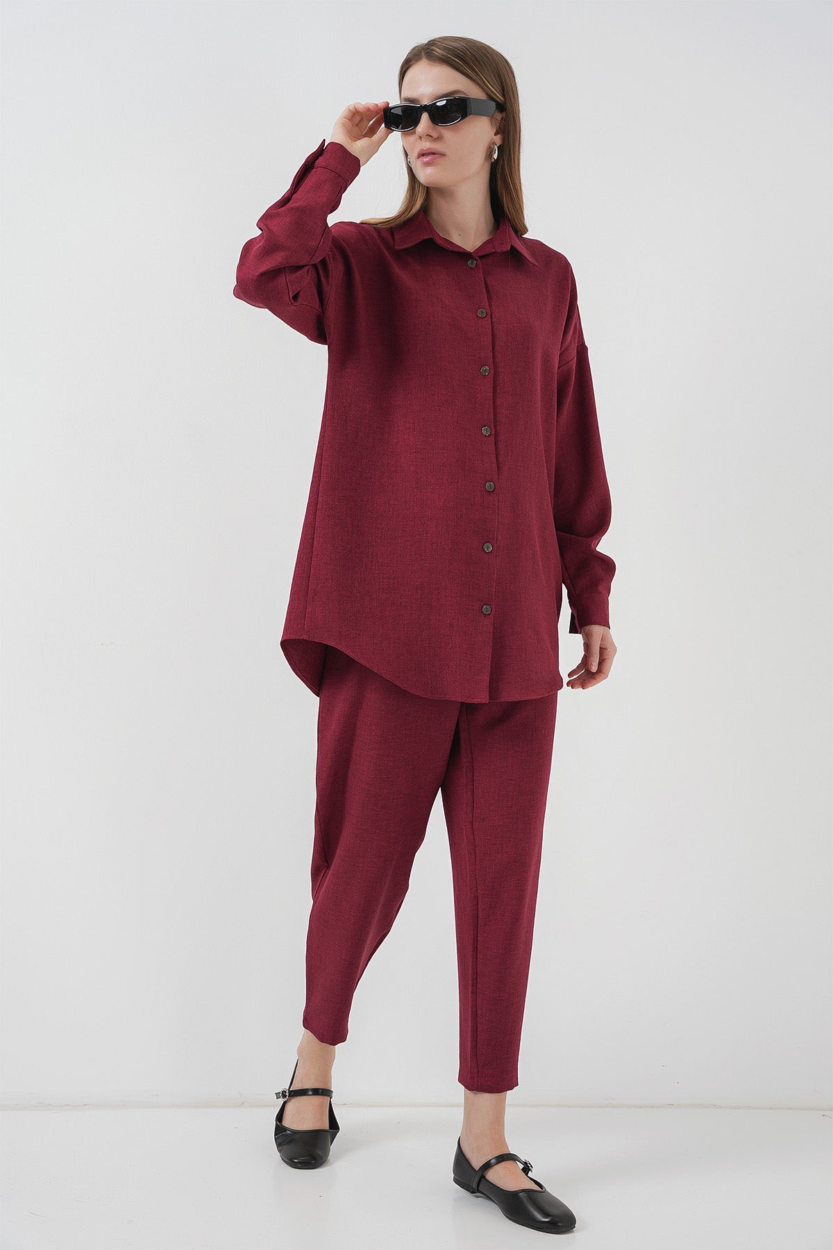 kadinoversize keten alt üst takim 6622 - Justyol
