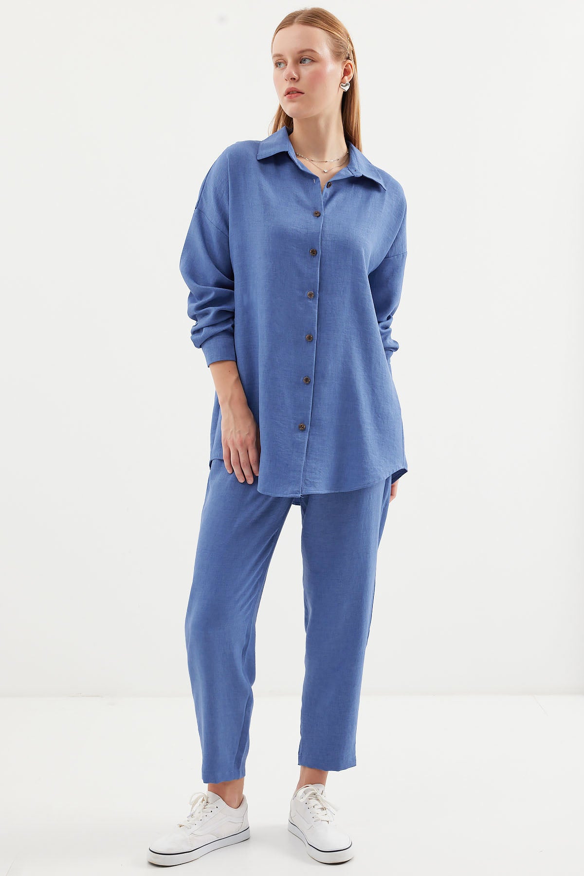 kadinoversize keten alt üst takim 6622 - Justyol