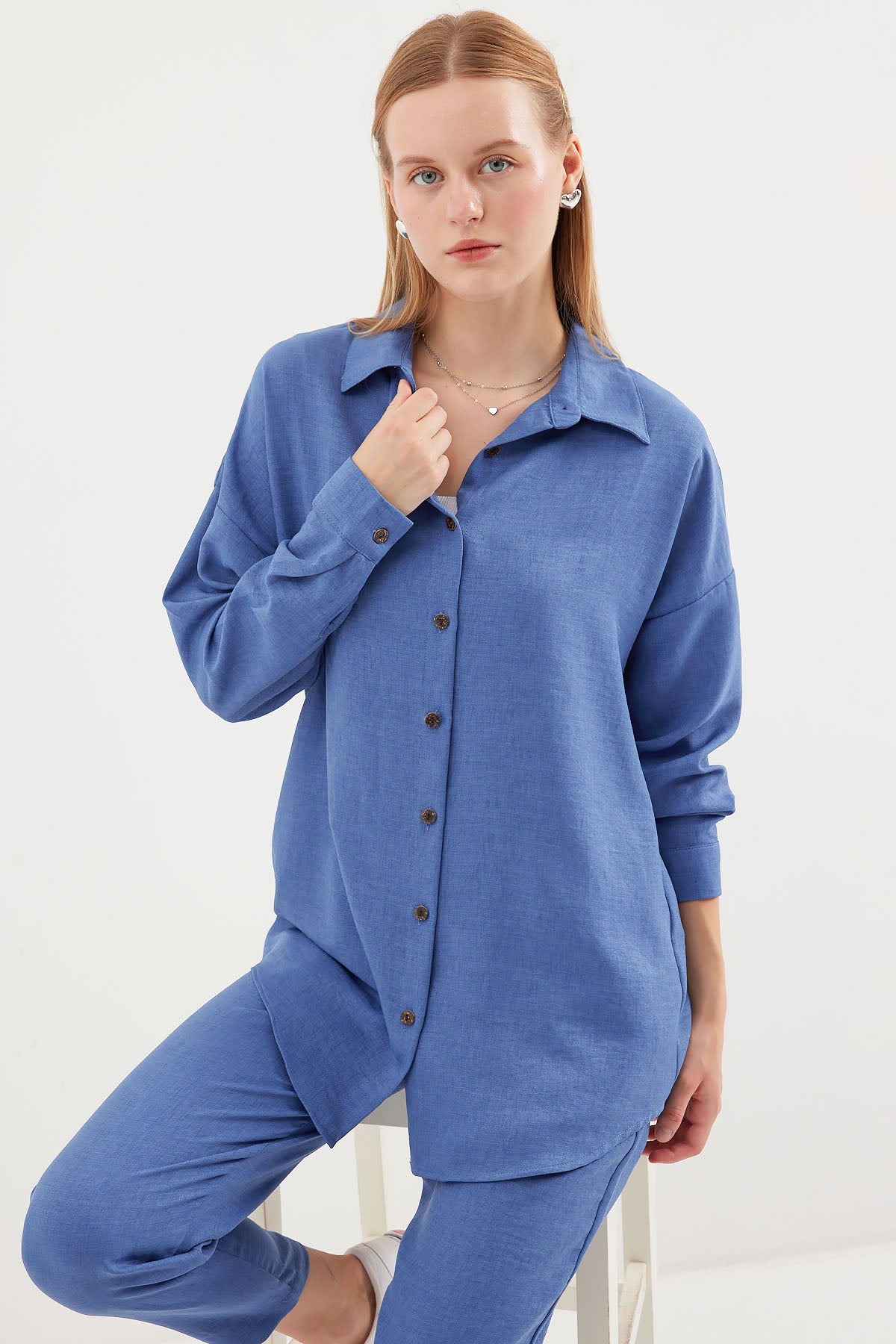 kadinoversize keten alt üst takim 6622 - Justyol