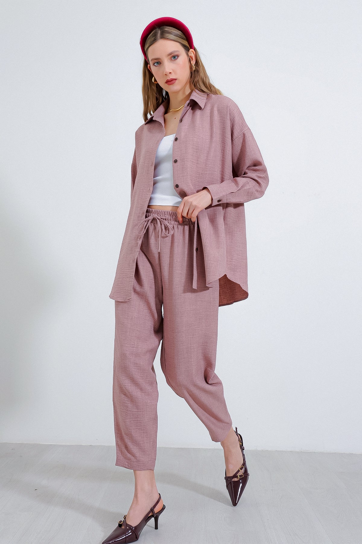 kadinoversize keten alt üst takim 6622 - Justyol