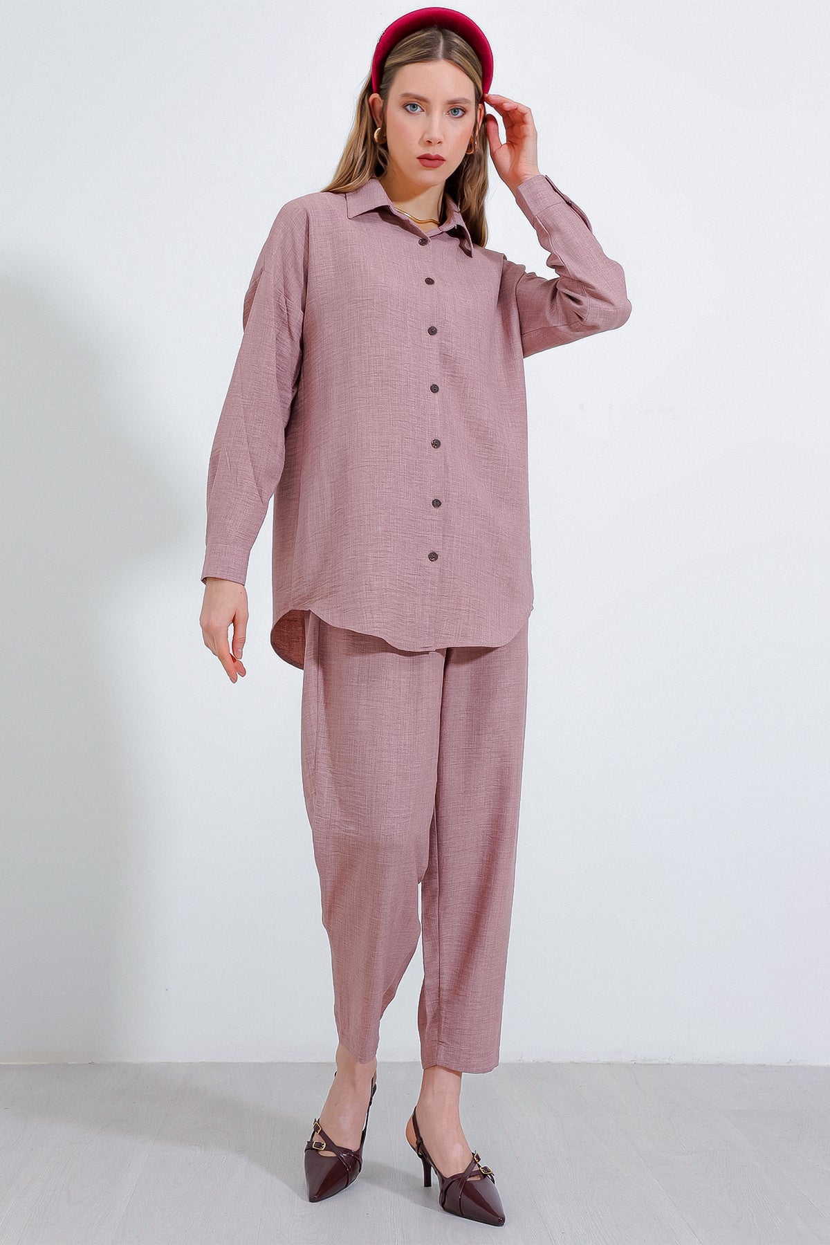 kadinoversize keten alt üst takim 6622 - Justyol
