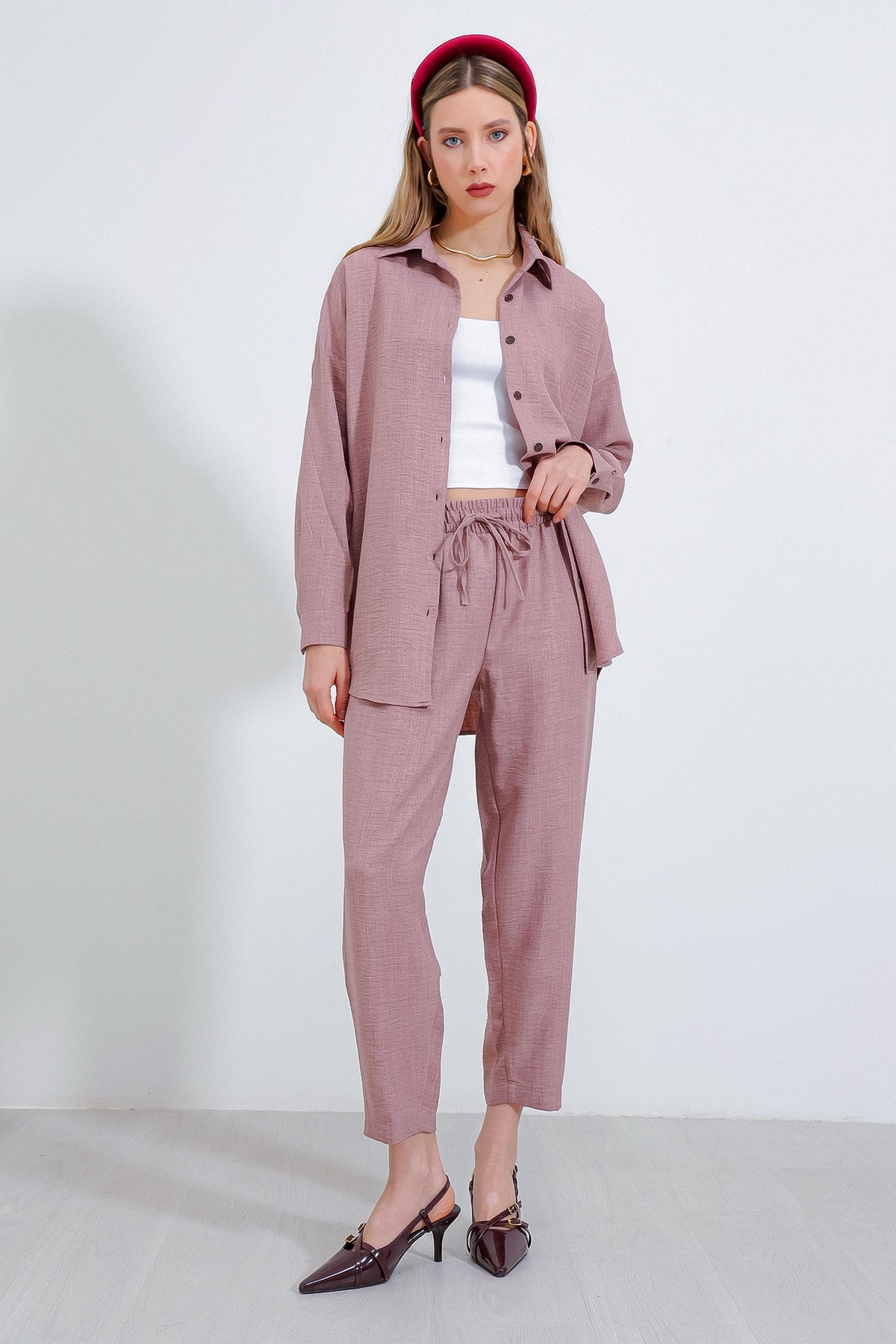 kadinoversize keten alt üst takim 6622 - Justyol