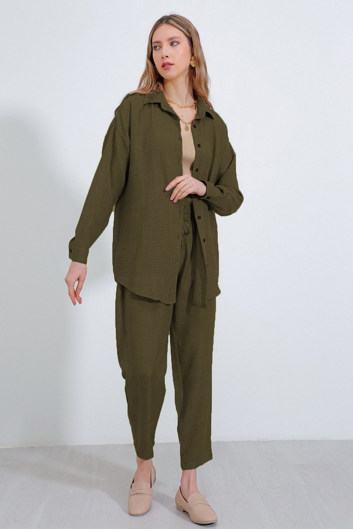kadinoversize keten alt üst takim 6622 - Justyol