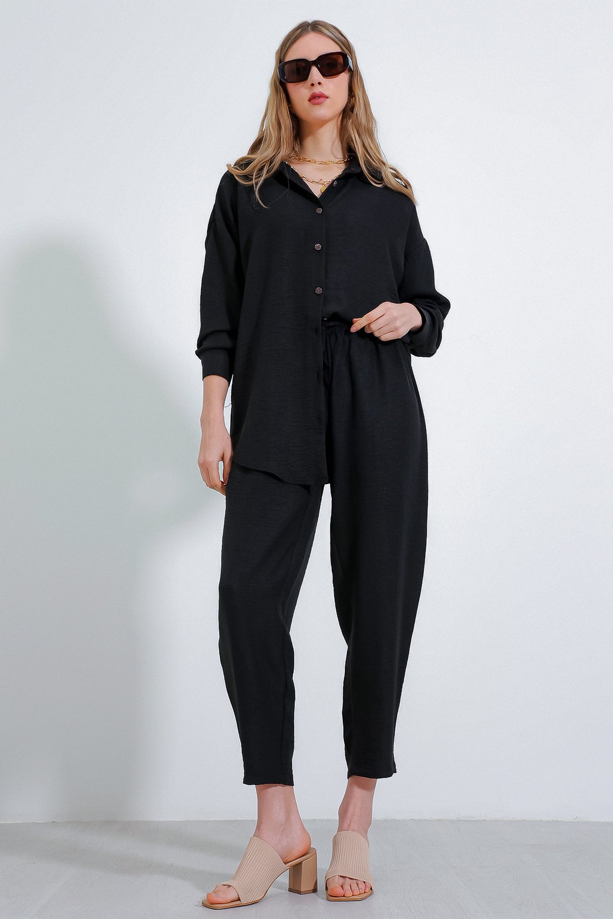 kadinoversize keten alt üst takim 6622 - Justyol