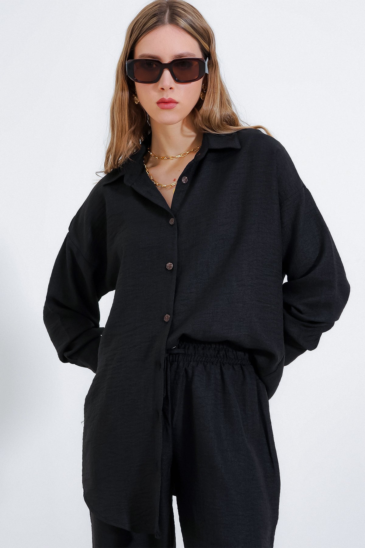 kadinoversize keten alt üst takim 6622 - Justyol