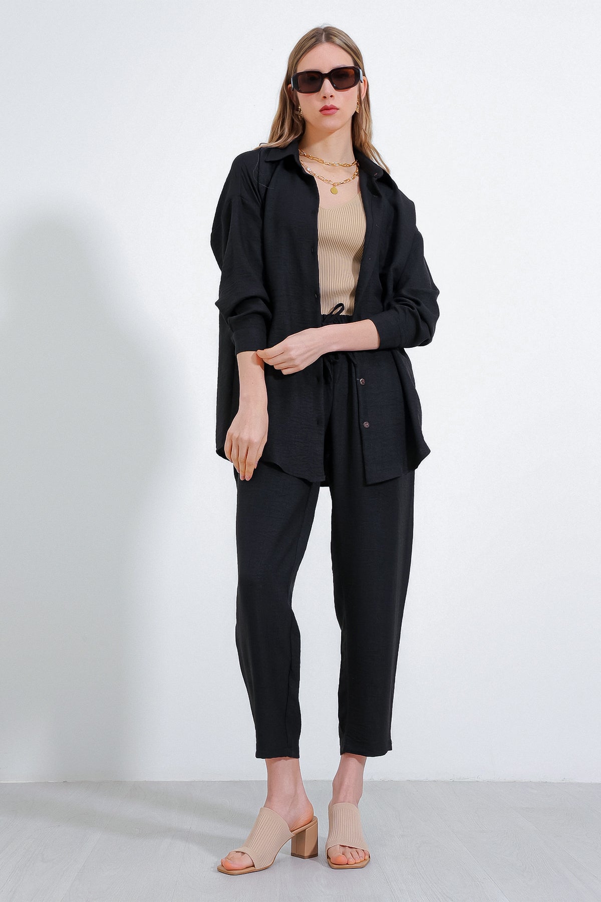 kadinoversize keten alt üst takim 6622 - Justyol