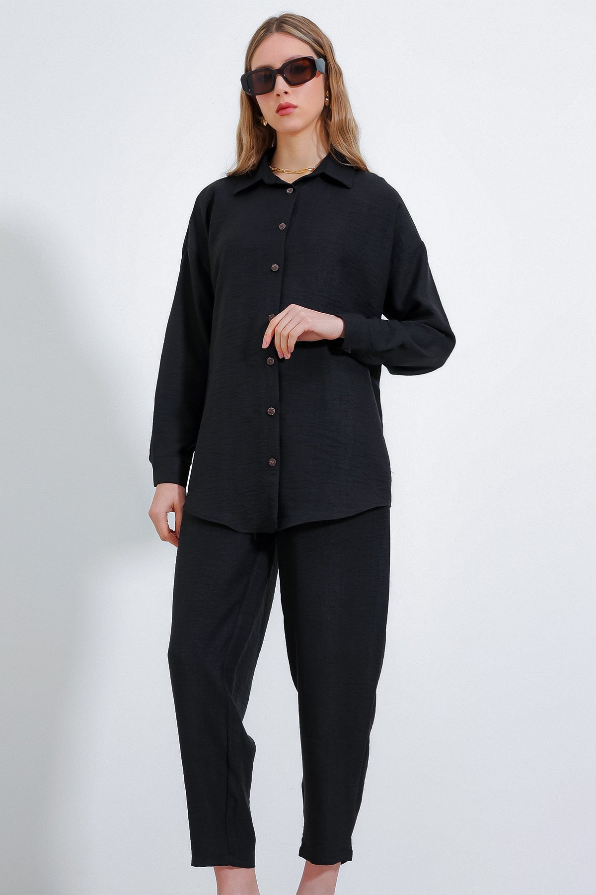 kadinoversize keten alt üst takim 6622 - Justyol