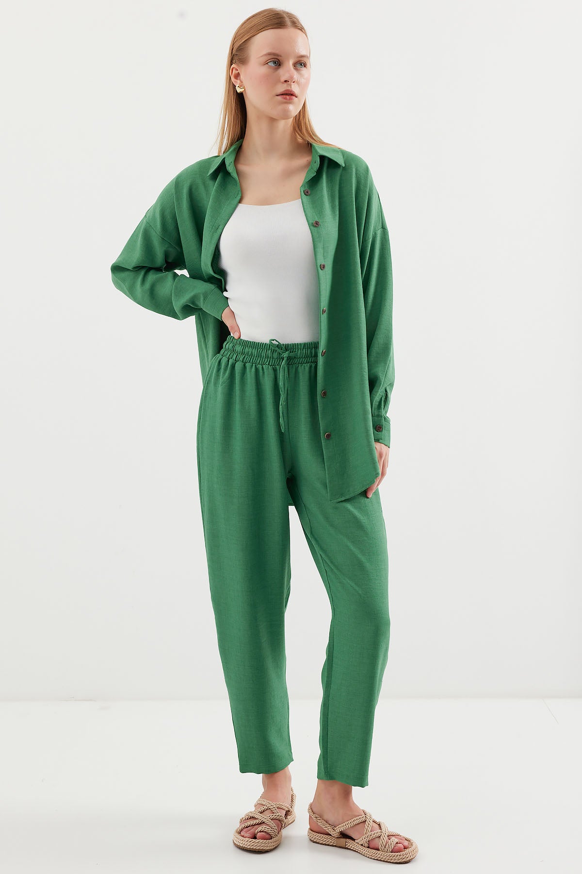 kadinoversize keten alt üst takim 6622 - Justyol